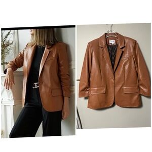 Joseph Ribkoff Sz L Maple Faux Leather Blazer Single Button 3/4 Sleeves